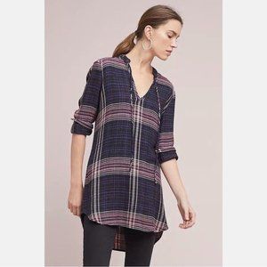Anthropologie Cloth & Stone Sz XS Flannel Style Plaid Tunic Top / Shirt Dress